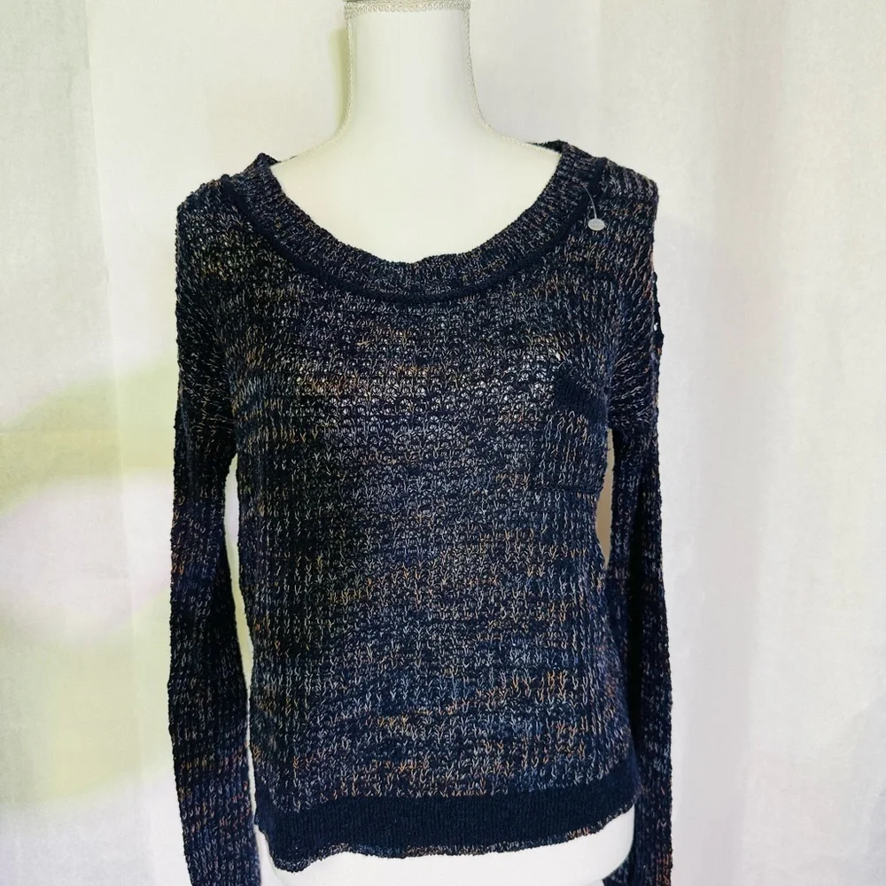 Free People Navy Marled Scoop Neck Sweater